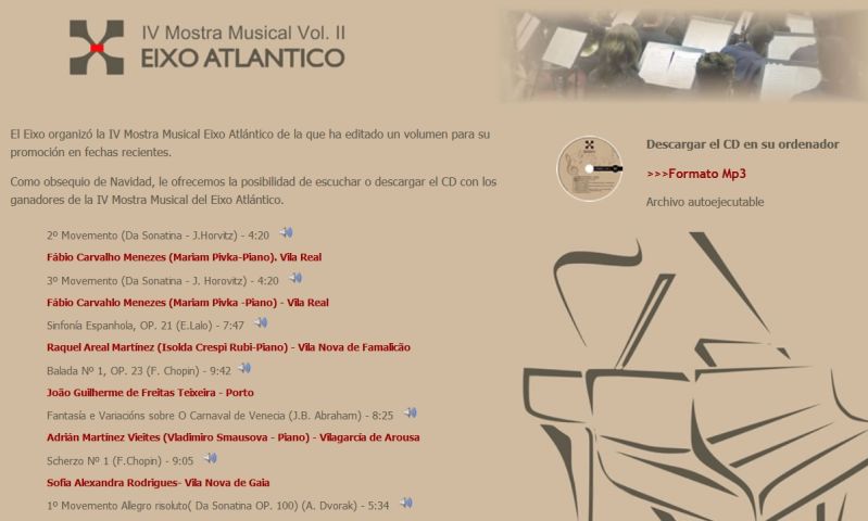 Eixo Atlántico ofrece descarga gratuita do volume II da Mostra Musical