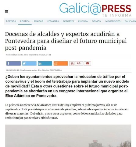 Docenas de alcaldes y expertos acudirán a Pontevedra para diseñar el futuro municipal post-pandemia